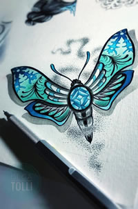 色彩飞蛾纹身手稿