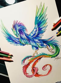 色彩凤凰纹身手稿
