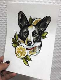 色彩狗狗纹身手稿