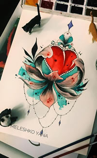 色彩花爱心纹身手稿