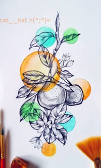色彩橘子纹身手稿
