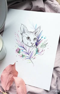 色彩猫咪纹身手稿