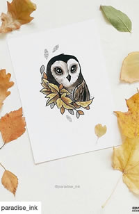 色彩猫头鹰纹身手稿