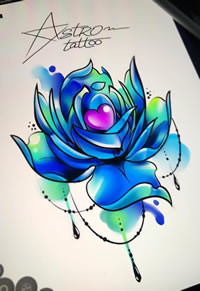 色彩玫瑰爱心纹身手稿