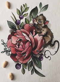 色彩玫瑰老鼠纹身图案