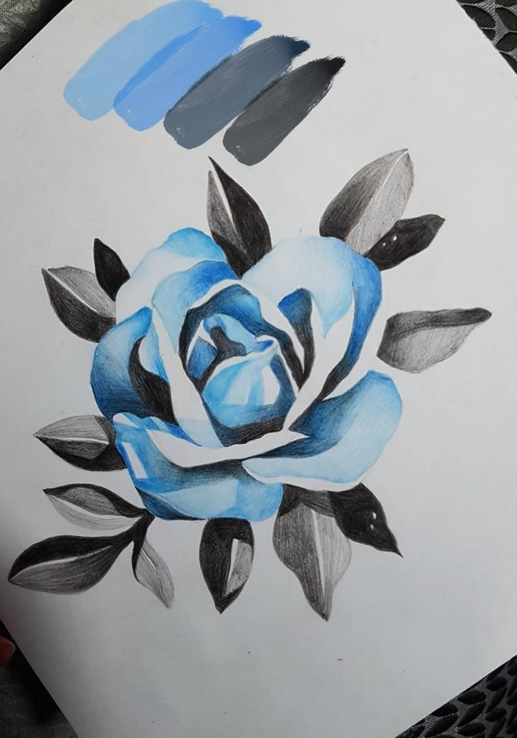 色彩玫瑰纹身手稿