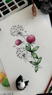 色彩蒲公英文身手稿