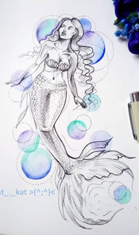 色彩人鱼文身手稿