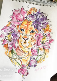 色彩狮子花纹身图案