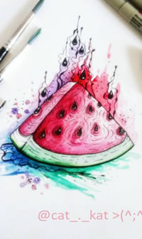 色彩西瓜纹身手稿