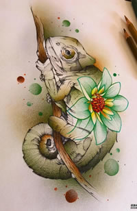 色彩蜥蜴文身手稿