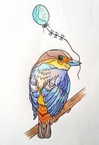 色彩小鸟气球纹身手稿