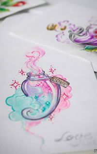 色彩许愿瓶纹身手稿