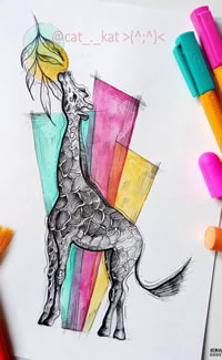 色彩长颈鹿纹身手稿