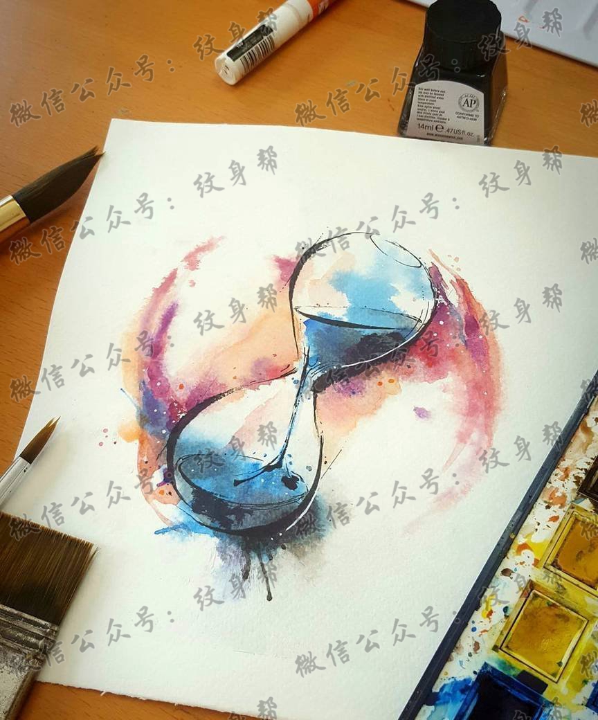 沙漏色彩纹身手稿