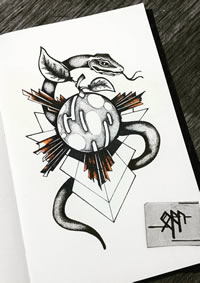 蛇黑灰球纹身手稿