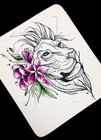 狮子花纹身手稿