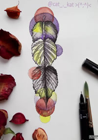 色彩树叶文身手稿