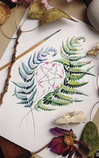 树叶五角星线条纹身手稿