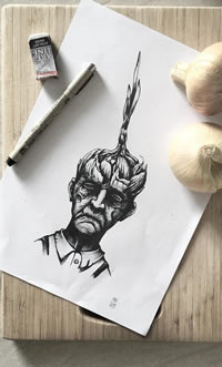 黑灰蒜头老头纹身图案