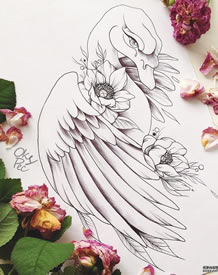 线条天鹅纹身手稿
