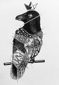 黑灰乌鸦几何纹身手稿