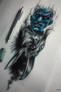色彩黑灰乌鸦人头纹身手稿