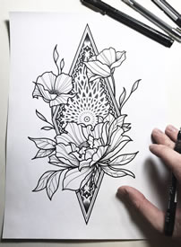 线条花几何梵花纹身手稿