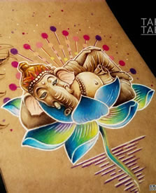 色彩象神莲花纹身手稿