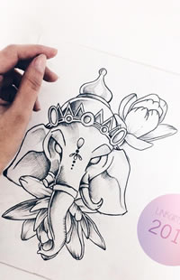 线条象神纹身手稿