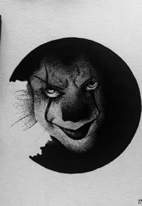 黑灰点刺小丑纹身手稿