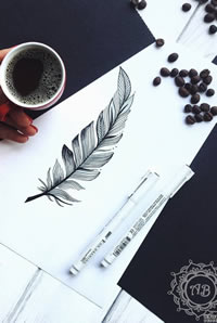 线条羽毛纹身手稿