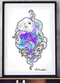 色彩章鱼梵花纹身手稿