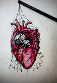 色彩蜘蛛心脏纹身手稿