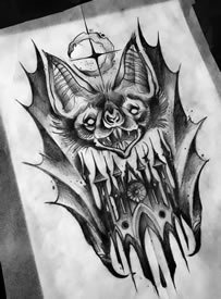 黑灰蝙蝠城堡纹身手稿