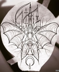 线条蝙蝠城堡纹身手稿