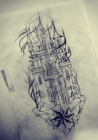 线条城堡纹身手稿