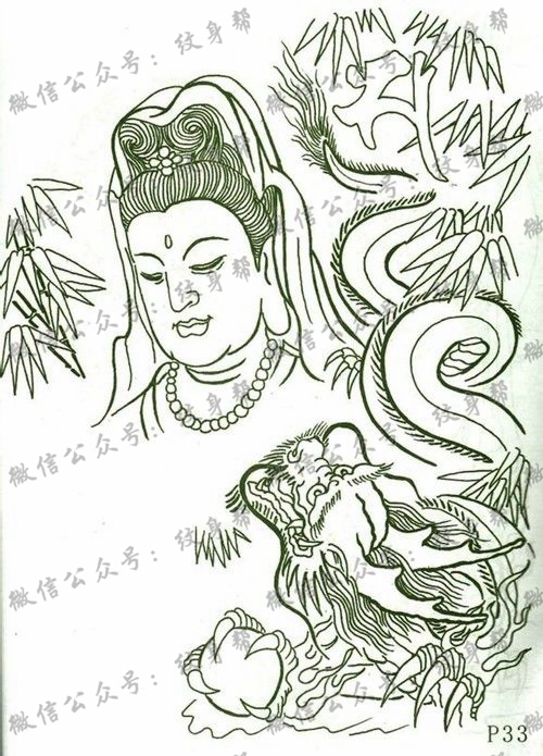简易线条手稿龙佛像纹身图案大全