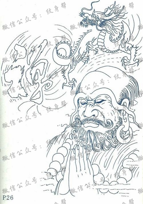 简易线条手稿龙佛像纹身图案大全
