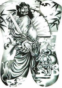 霸气钟馗纹身图案黑白手稿作品