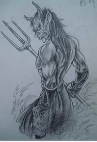 霸气纹身夜叉手稿图案