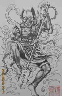 霸气巡海夜叉纹身手稿素材图案