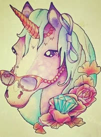 彩色独角兽纹身手稿