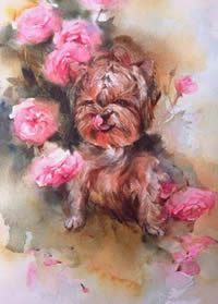 小狗花朵纹身素材手稿图片