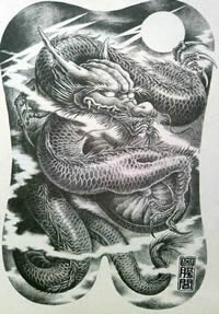 满背圣兽纹身手稿素材