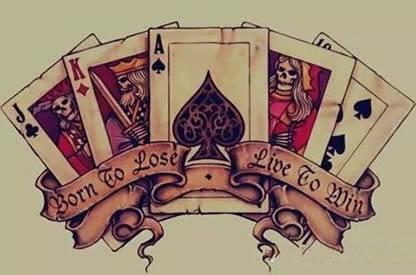 个性欧美风格扑克纹身手稿