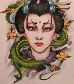 日本女人经典纹身手稿素材