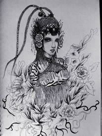 古代戏子花旦纹身素材手稿