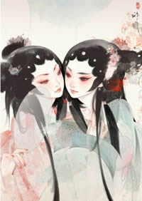 唯美双花旦纹身手稿