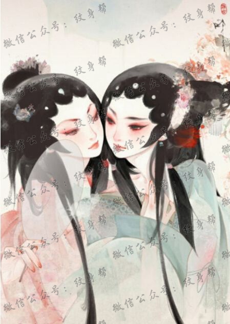 唯美双花旦纹身手稿